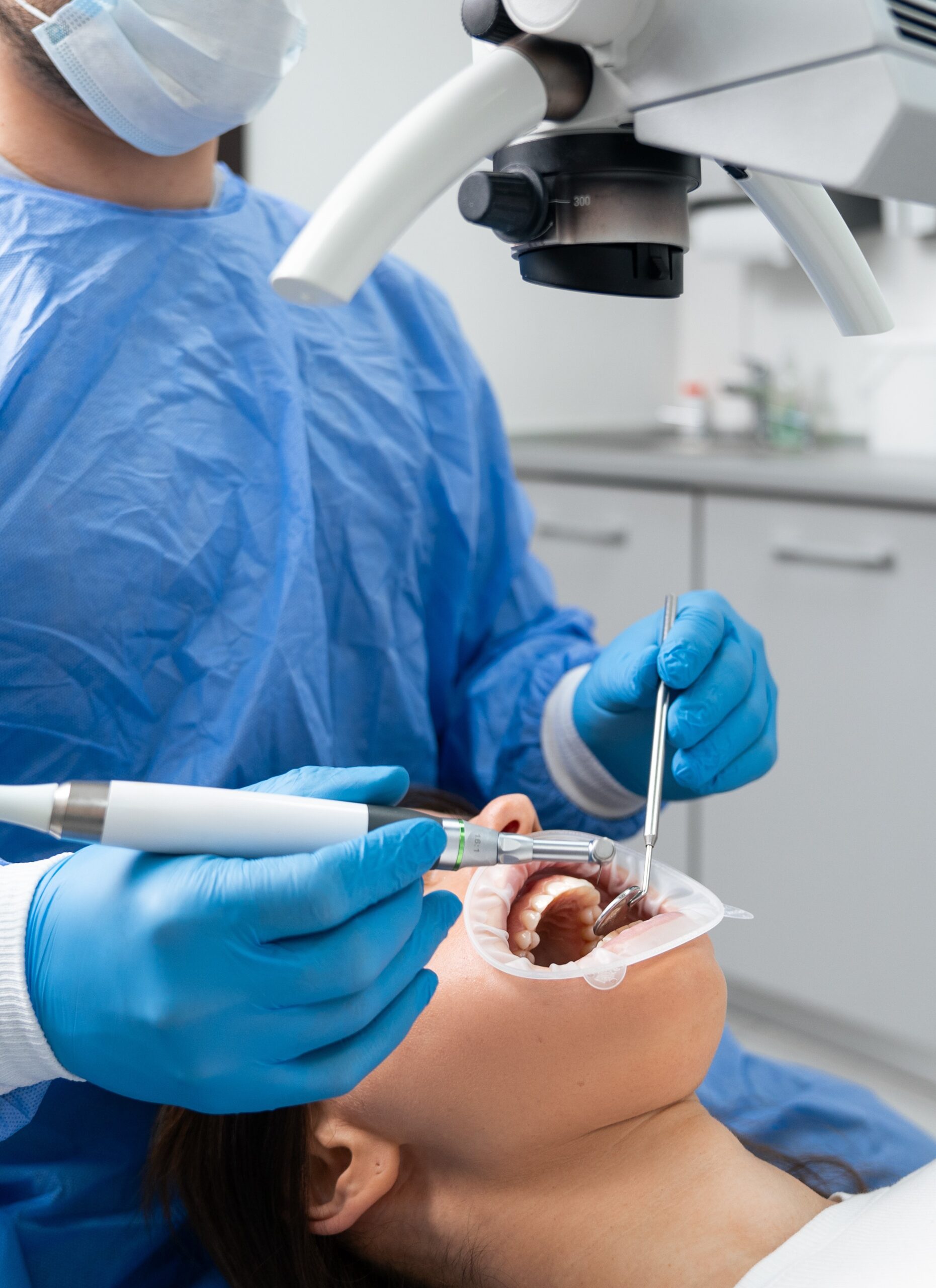 Dental check-up for a patient's teeth.